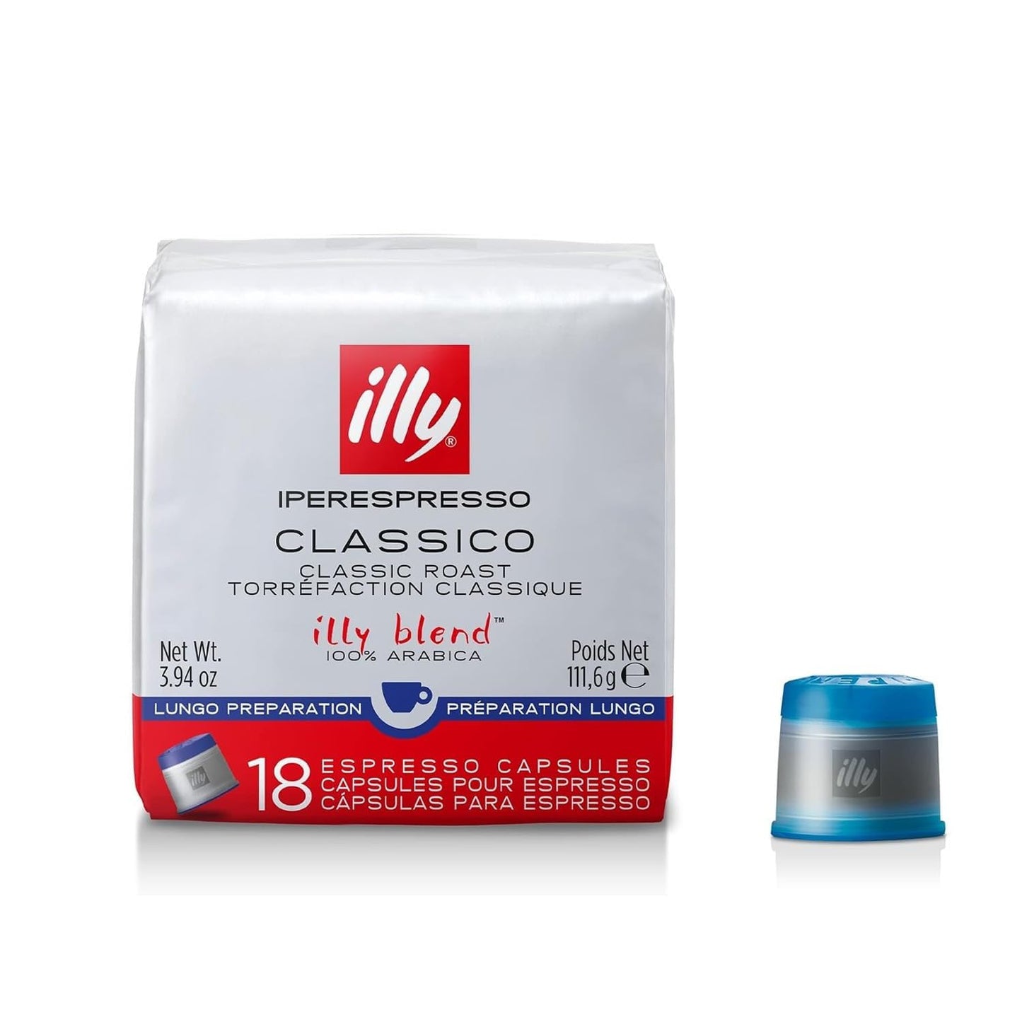 illy Coffee iperEspresso Capsules - Single-Serve Coffee Capsules & Pods - Single Origin Coffee Pods - Classico Lungo Medium Roast with Notes of Caramel - For iperEspresso Capsule Machines - 18 Count