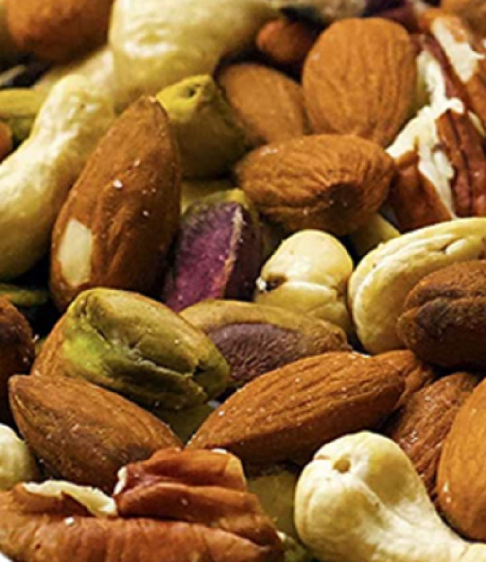 Dry Roasted Deluxe Mixed Nuts With Himalayan Salt (1 Lb.) - A Super Tasty Mix Of Almonds, Brazil Nuts, Cashews, Pecans & Pistachios - Farm Fresh Nuts Brand