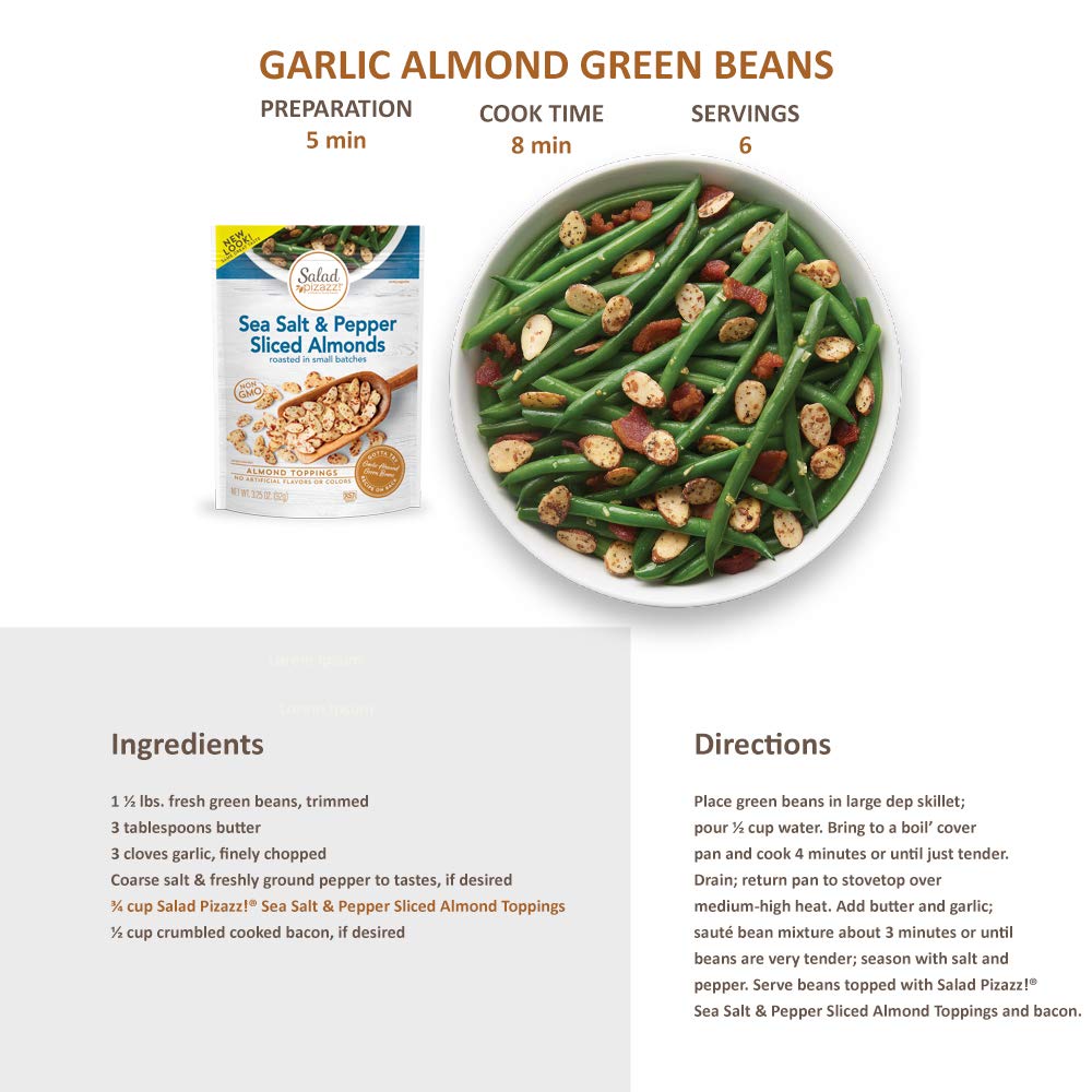 Salad Pizazz Sliced Almonds  Sea Salt ed Pepper  Non-GMO  All-Natural  Kosher Salad Topper  Resealable Bag  3.25 Ounce
