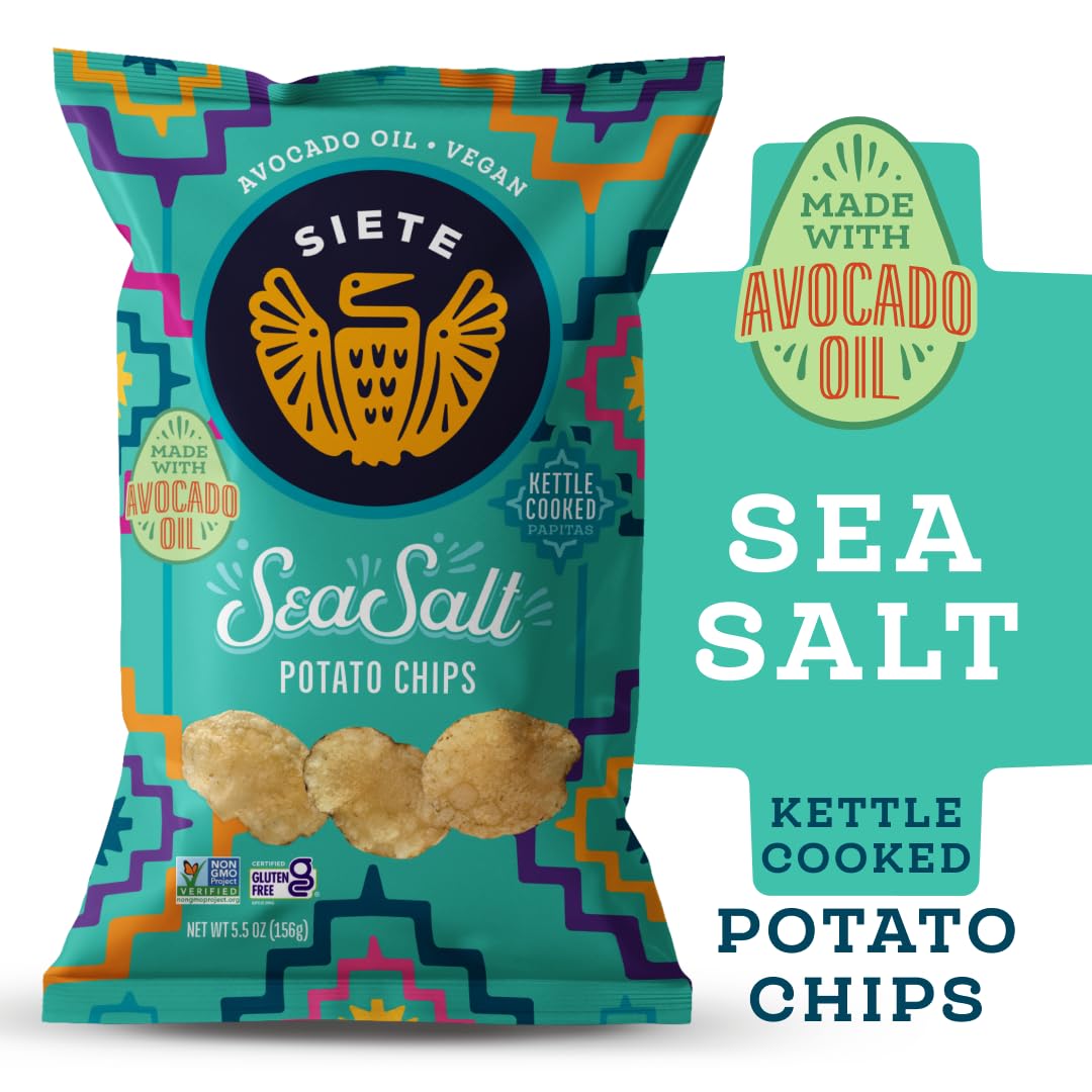 Siete Grain Free Potato Chips | Kettle Cooked | Gluten Free Chips | Vegan Snacks | Non Gmo | Sea Salt, (Pack Of 6)
