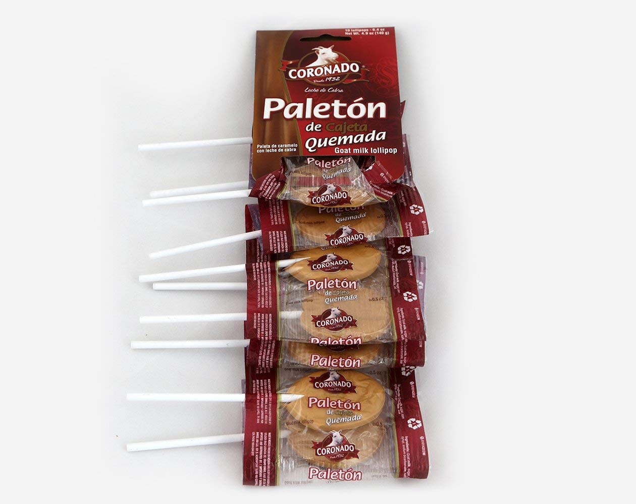 Coronado Paleton De Cajeta Quemada Mexican Goat Milk Candy Lollipops 10 Pcs