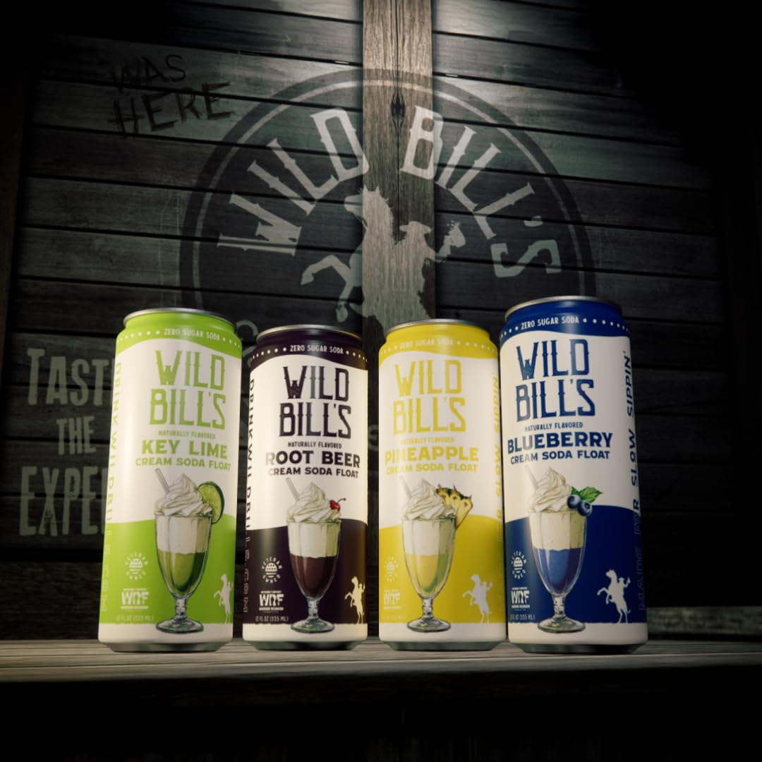 Zero Sugar Cream Soda Variety Pack - Wild Bills Soda, Zero Artificial Colors, Flavors Or Preservatives, Naturally Sweetened (Individual 12Oz Cans, 12-Pack)