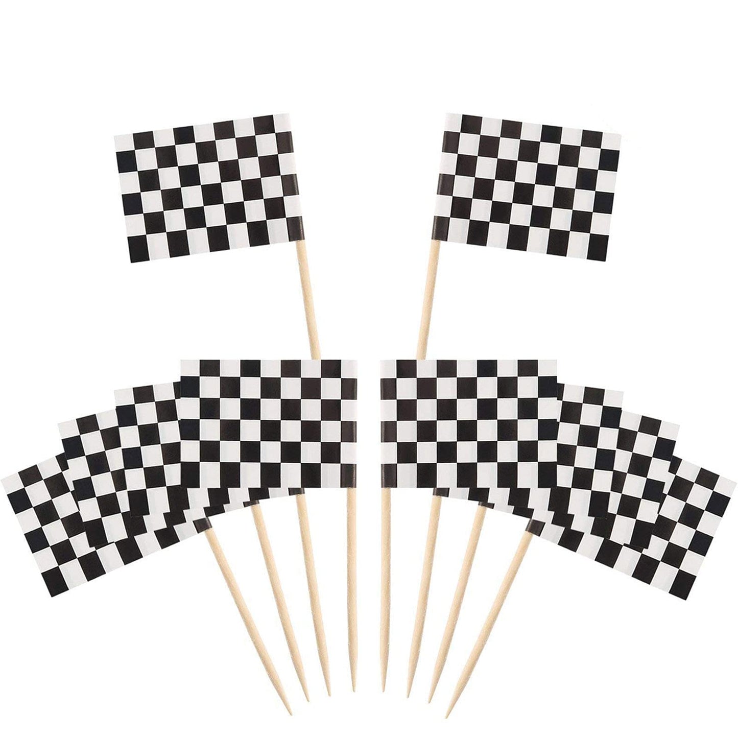 Pangda Checkered Racing Flag Toothpicks, 1.38 x 0.98 inches, Black & White, 100 Pack, Cupcake Picks for Party Decorations