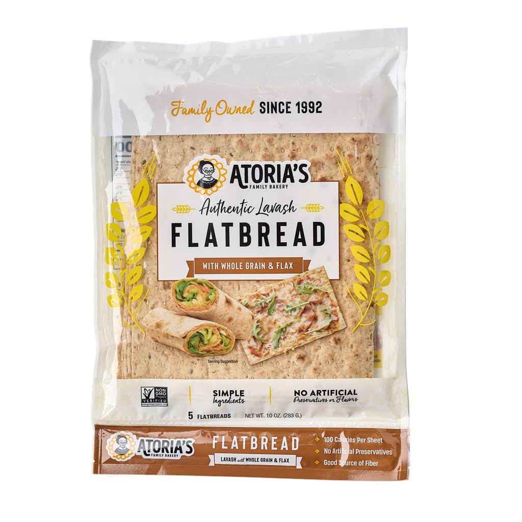Atoria'S Family Bakery Whole Grain & Flax Lavash Flatbread 10-Packs Of 5 Sheets (50 Sheets)