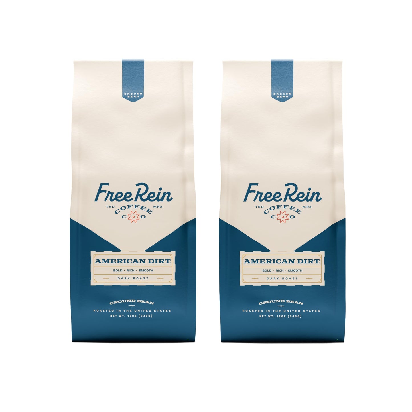FREE REIN COFFEE American Dirt French Roast Dark Roast Ground Coffee, 12oz Bag (Pack of 2), 100% Arabica, Roasted in America