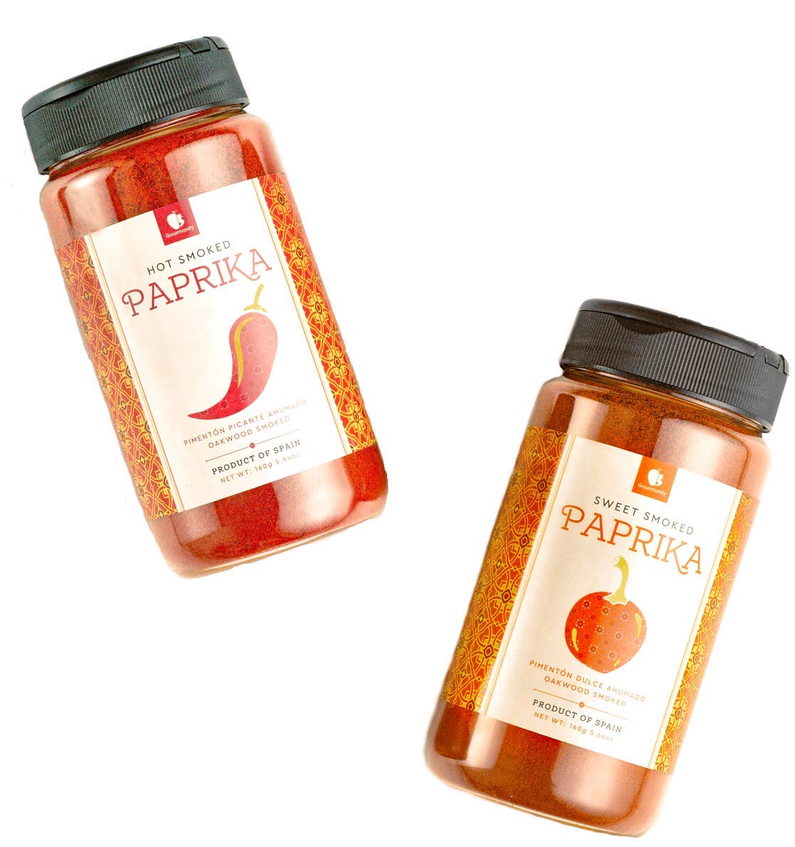 Gourmanity Twin Pack Smoked Paprika Powder, Sweet & Hot, 5.64 oz each, Gluten Free, Kosher