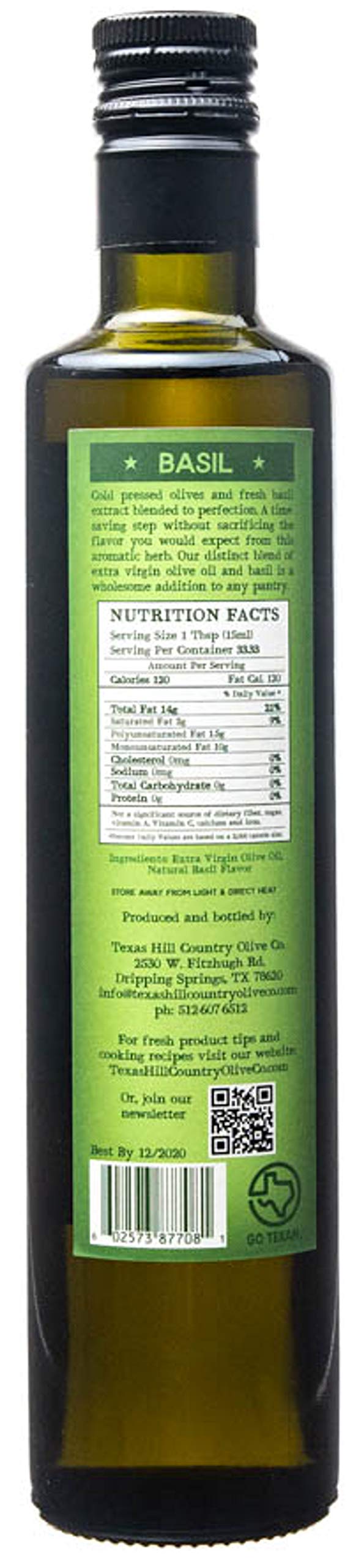 TEXAS HILL COUNTRY OLIVE CO. Basil Infused Olive Oil - Cold Pressed EVOO - 16.9 oz (2 Pack)