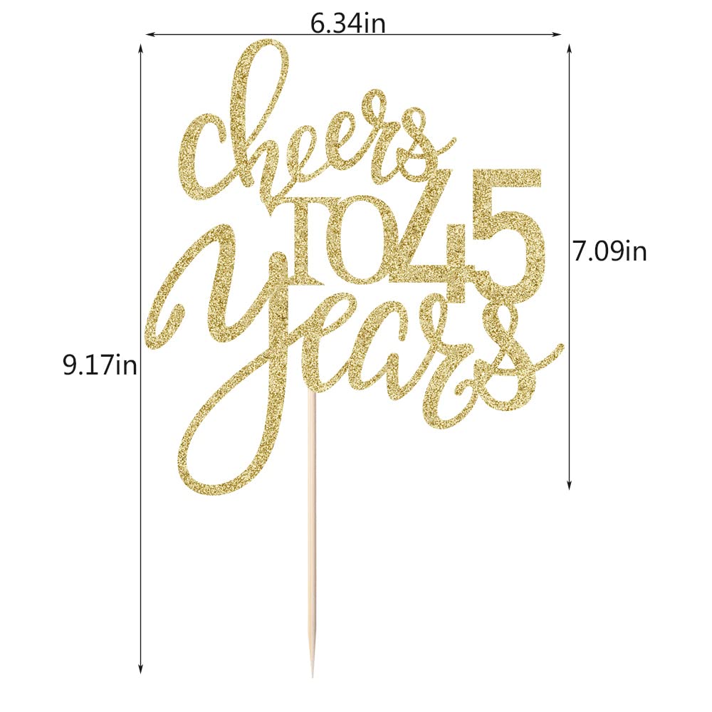 Qertesl Gold Glitter Cheers To 45 Years Cake Topper, Happy 45Th Birthday Cake Decorations,Perfect For 45 Years Cake Decorating,W