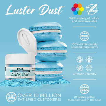 Luster Dust - Teal (4G 1X Jar) | Edible Vegan Dust & Paint For Cake Decorating, Ice Cream, Desserts, Cocktails And Beverages By