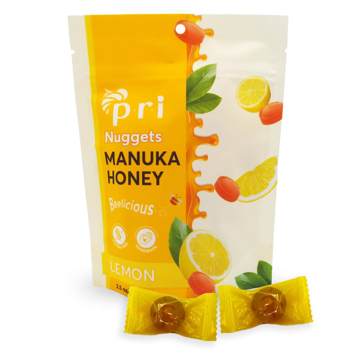 P.R.I Manuka Honey & Lemon Nuggets, Sweet And All Natural Hard Candy Treat, 3.5Oz
