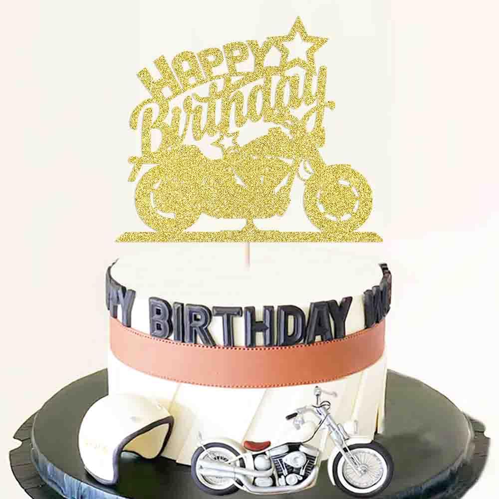 Ruscalin Cake Topper Black Flash Motorcycle Birthday Party Decoration - Golden Paper