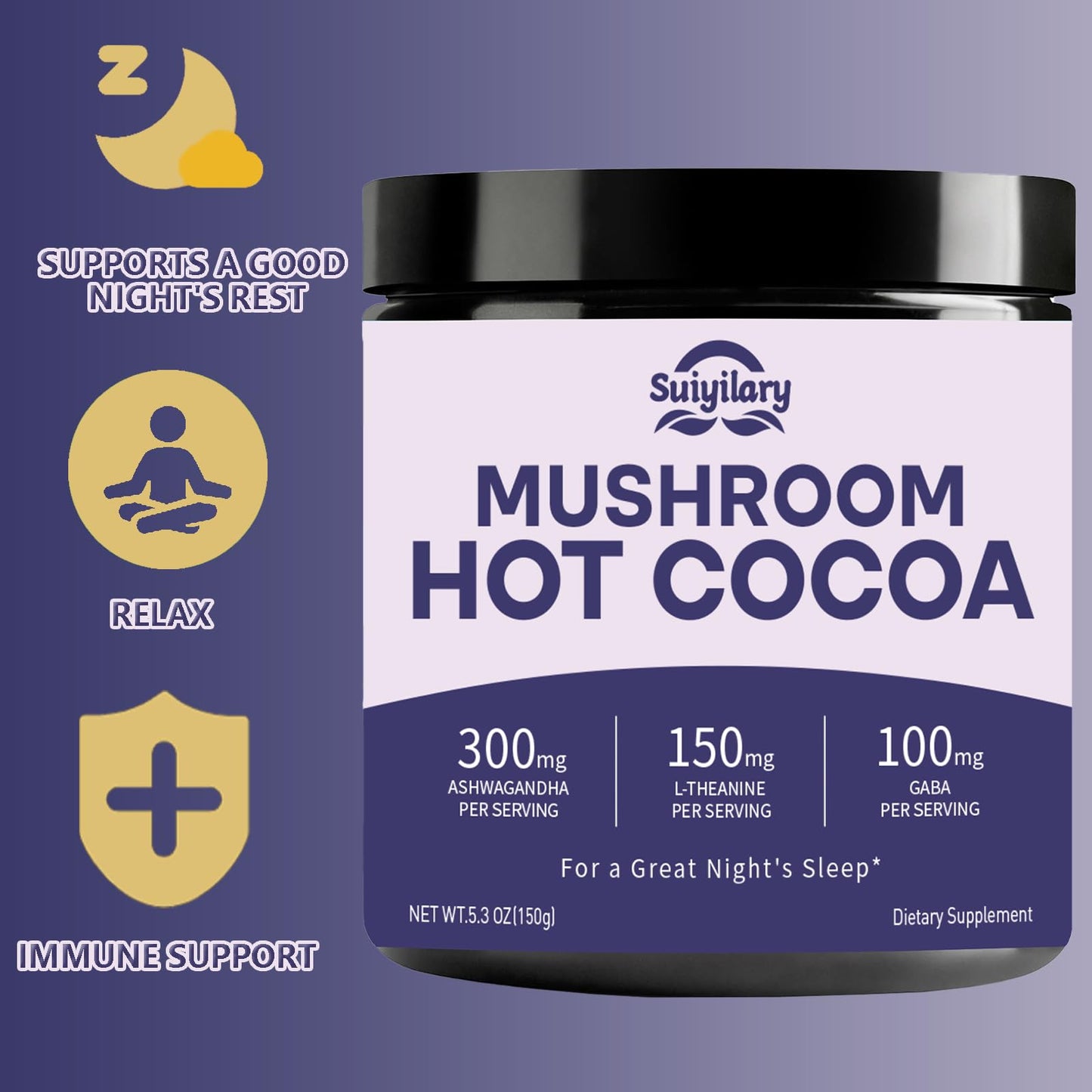 10 Mushroom Hot Cocoa for Sleep, Sugar Free Keto Cocoa Powder, Nighttime Drink,100mg Magnesium Glycinate, 100mg Gaba, 150mg L-Th