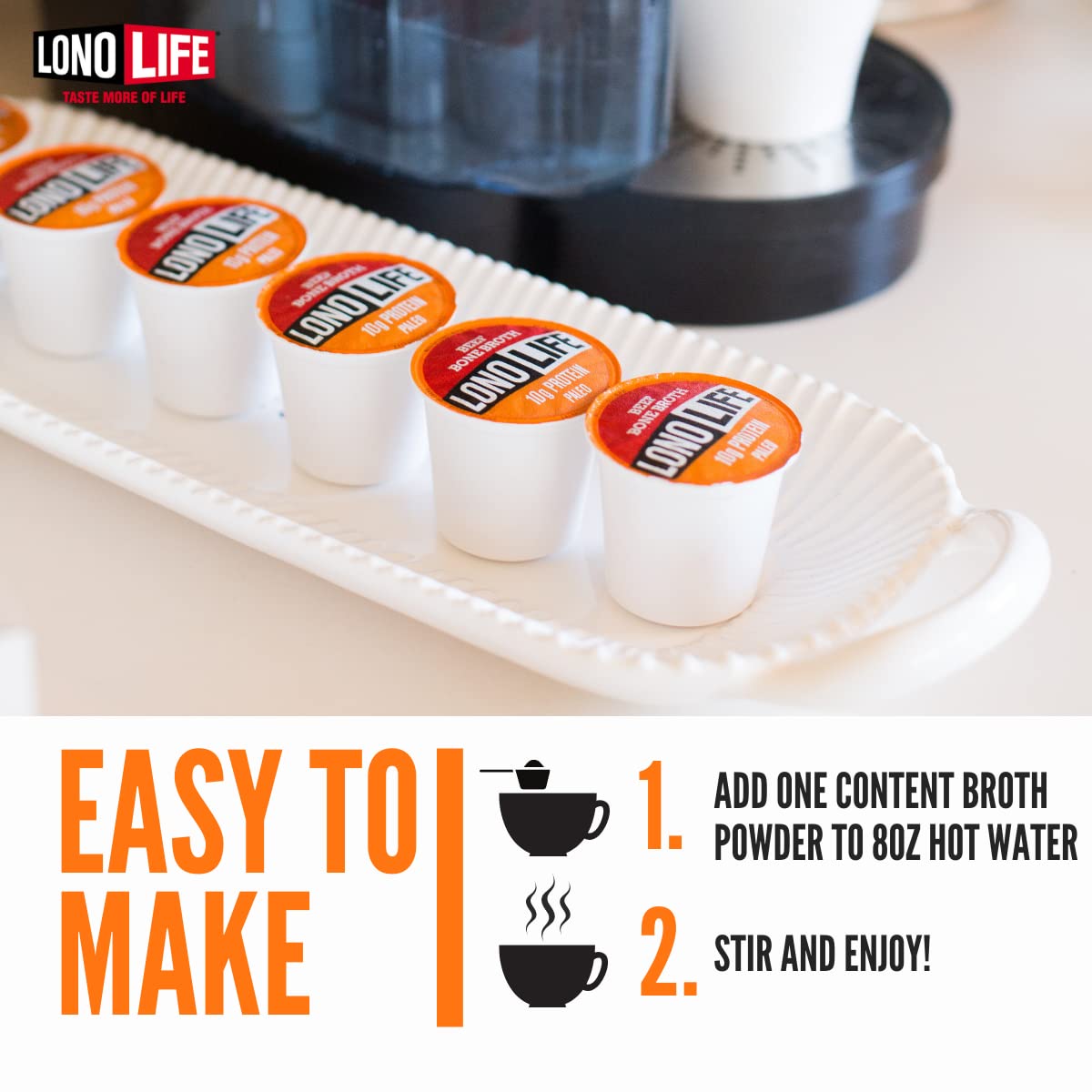 Lonolife - Beef Bone Broth Single Serve Cups - 10G Collagen Protein - Grass-Fed, Gluten-Free - Keto  Paleo Friendly - 10 Count