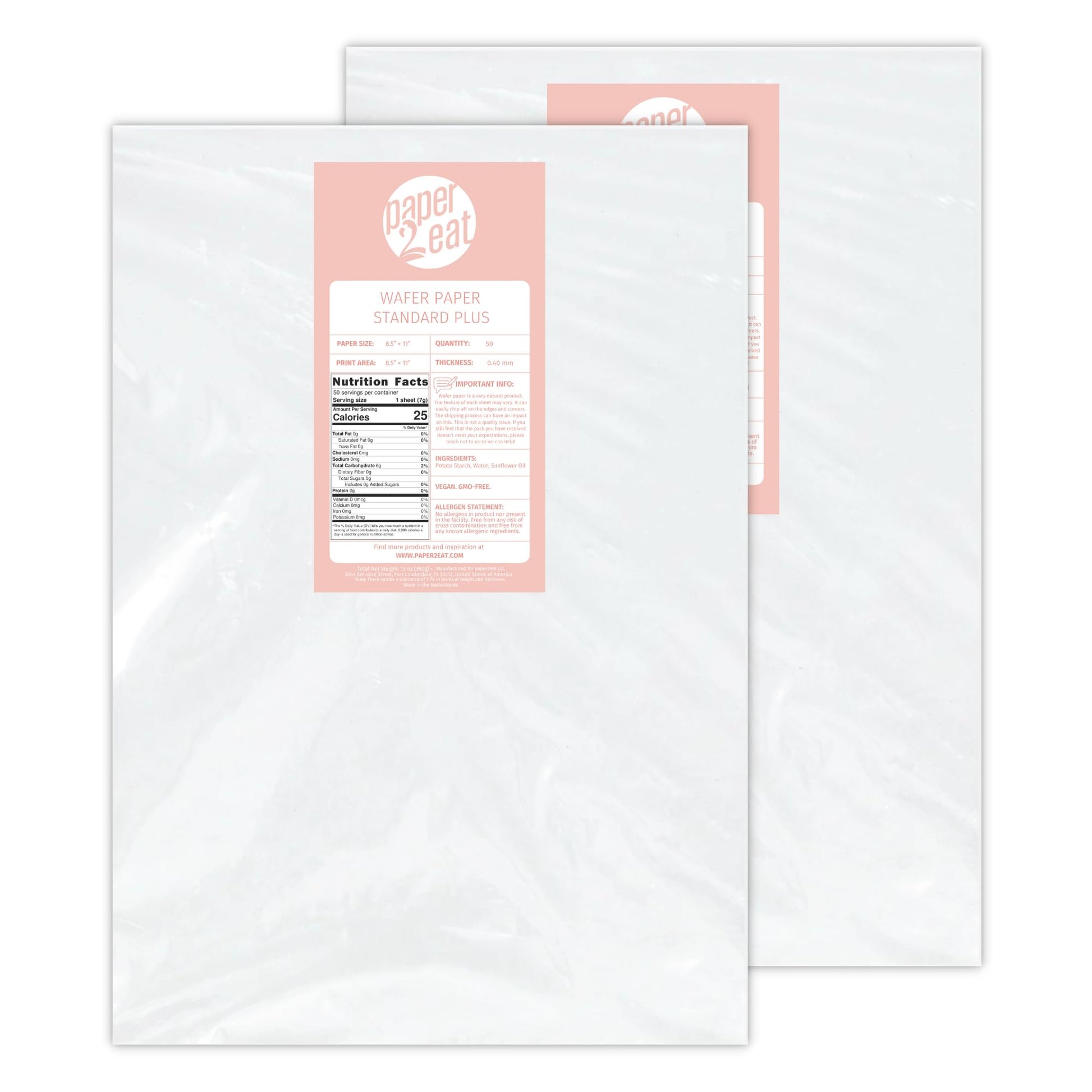 Printable Edible Wafer Paper Sheets from paper2eat (0.40 mm - 100 count/Plain)