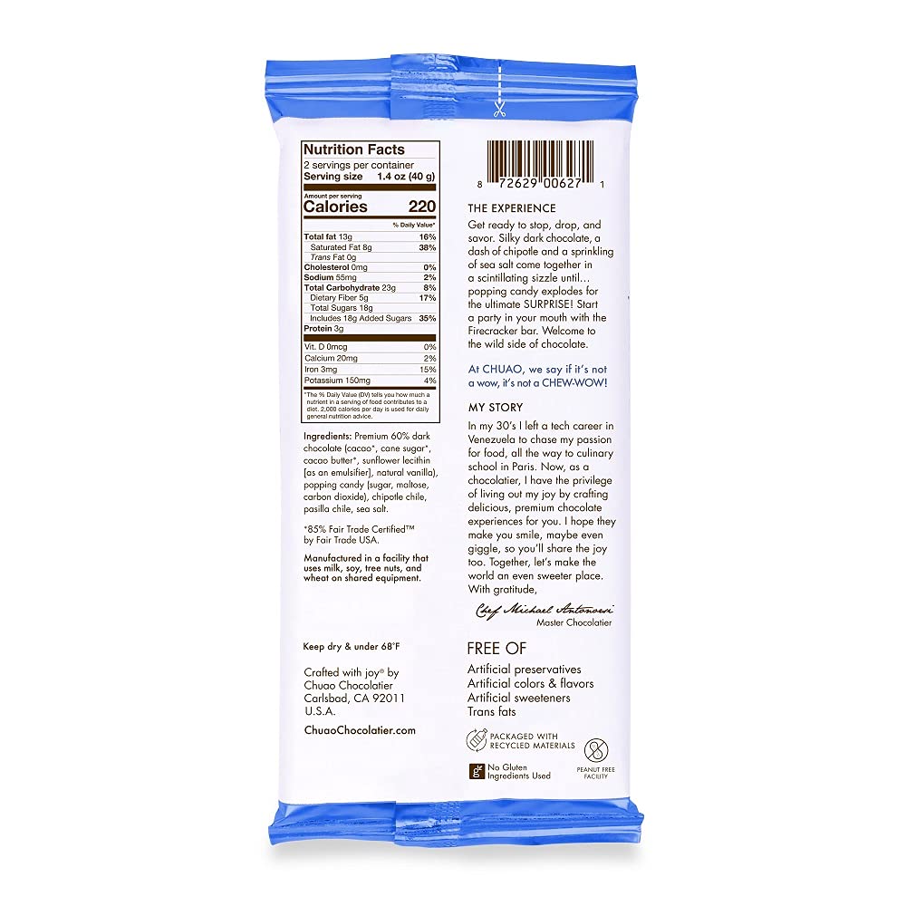 Chuao Chocolatier   Dark Chocolate Bars, Gourmet Popping Candy, 3 Pack (2.8 oz each)