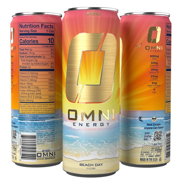 Steel dietary products OMNI Energy Drink, Sugar-Free, Low Calorie, 200mg Caffeine, Pack of 12, 12 Oz Cans