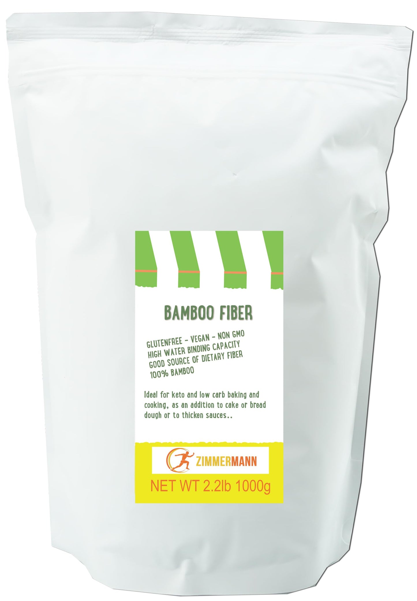 Bamboo Fiber 2.2Lb 1000G, Gluten Free, Non Gmo, Keto Flour, 100% Bamboo, By Zimmermann Sportsnutrition
