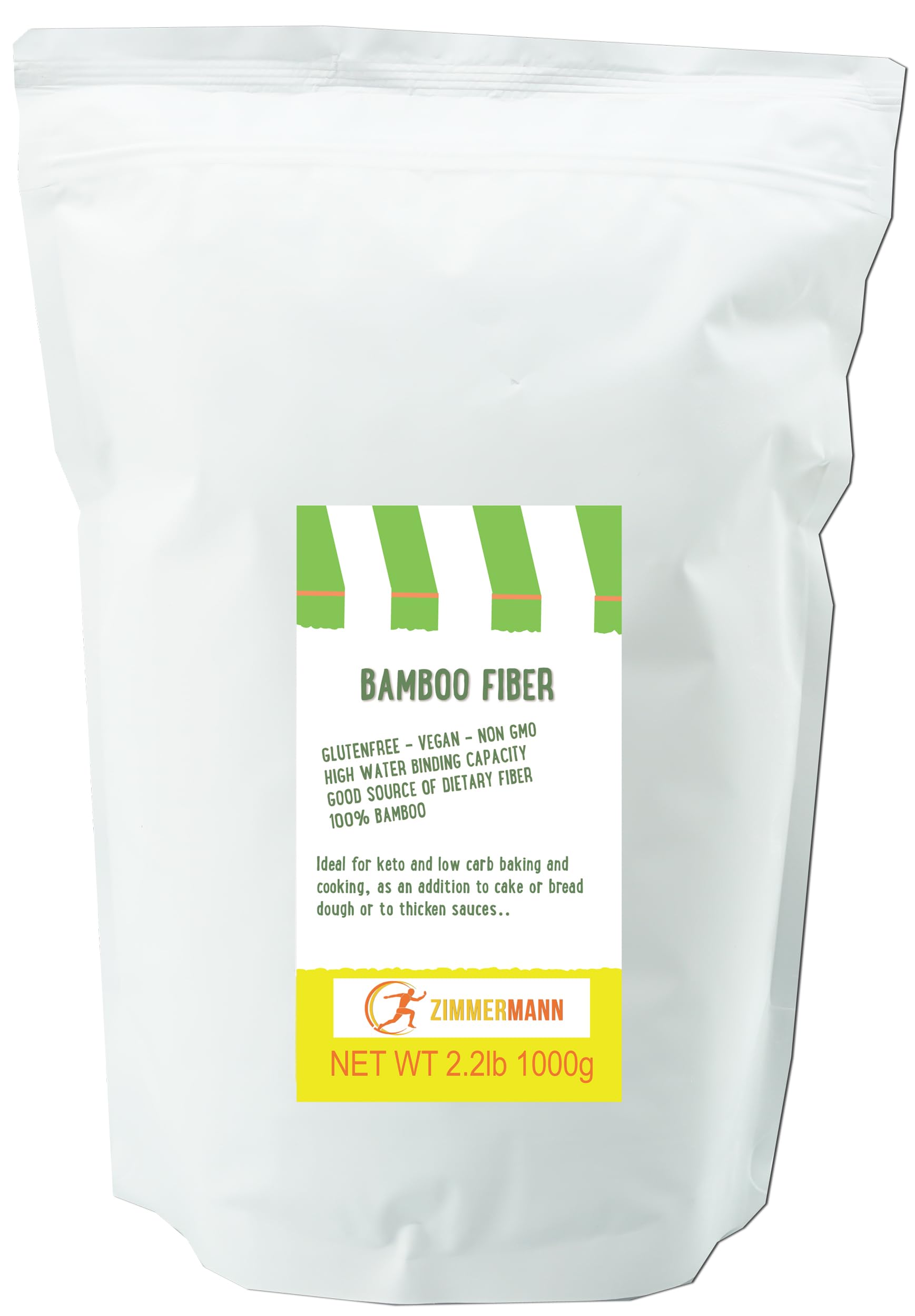 Bamboo Fiber 2.2Lb 1000G, Gluten Free, Non Gmo, Keto Flour, 100% Bamboo, By Zimmermann Sportsnutrition