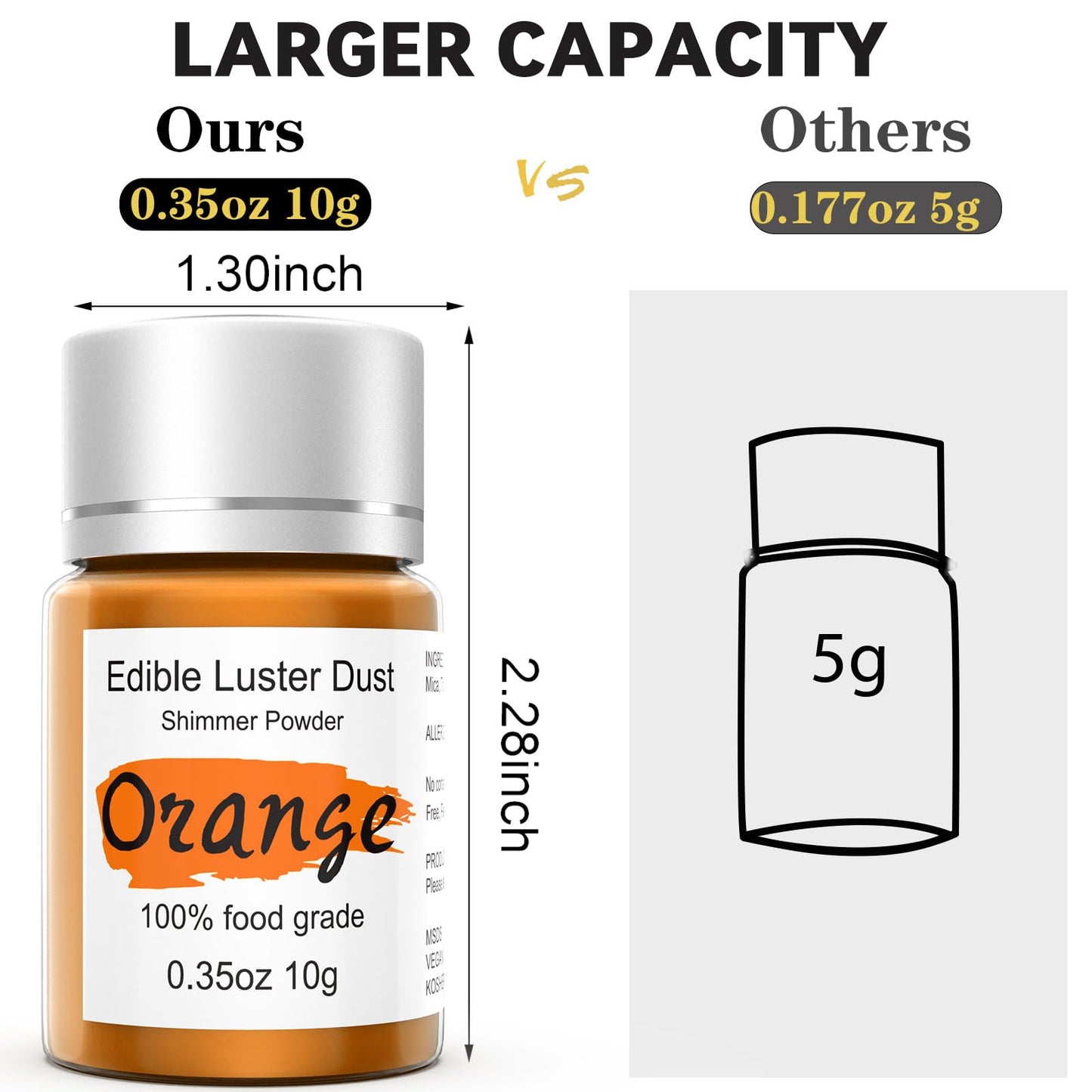 Orange Luster Dust Edible Glitter For Cakes Cocktails - 10G Colaele Edible Shimmering Dust For Chocolates, Metallic Food Colorin
