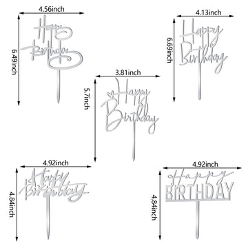 10 Pcs Silver Happy Birthday Cake Topper Acrylic Cupcake Topper Birthday Supplies Decorations