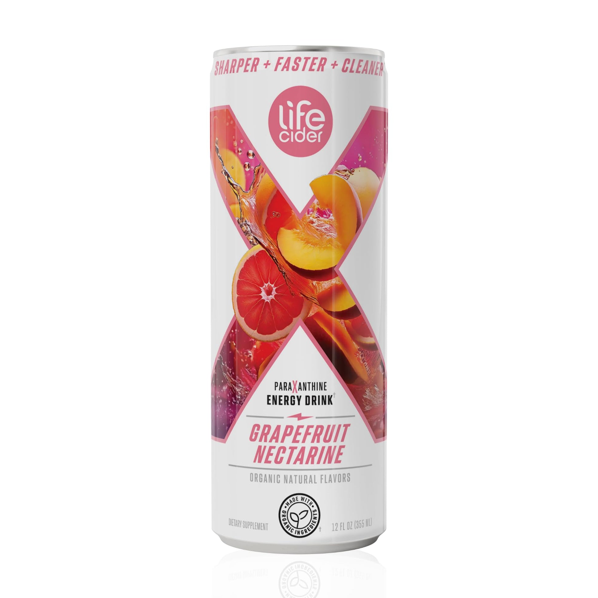 LIFE CIDER Paraxanthine Energy Drink, Organic Apple Cider Vinegar, 12 fl oz Cans, 12 Pack, Grapefruit Nectarine Flavor