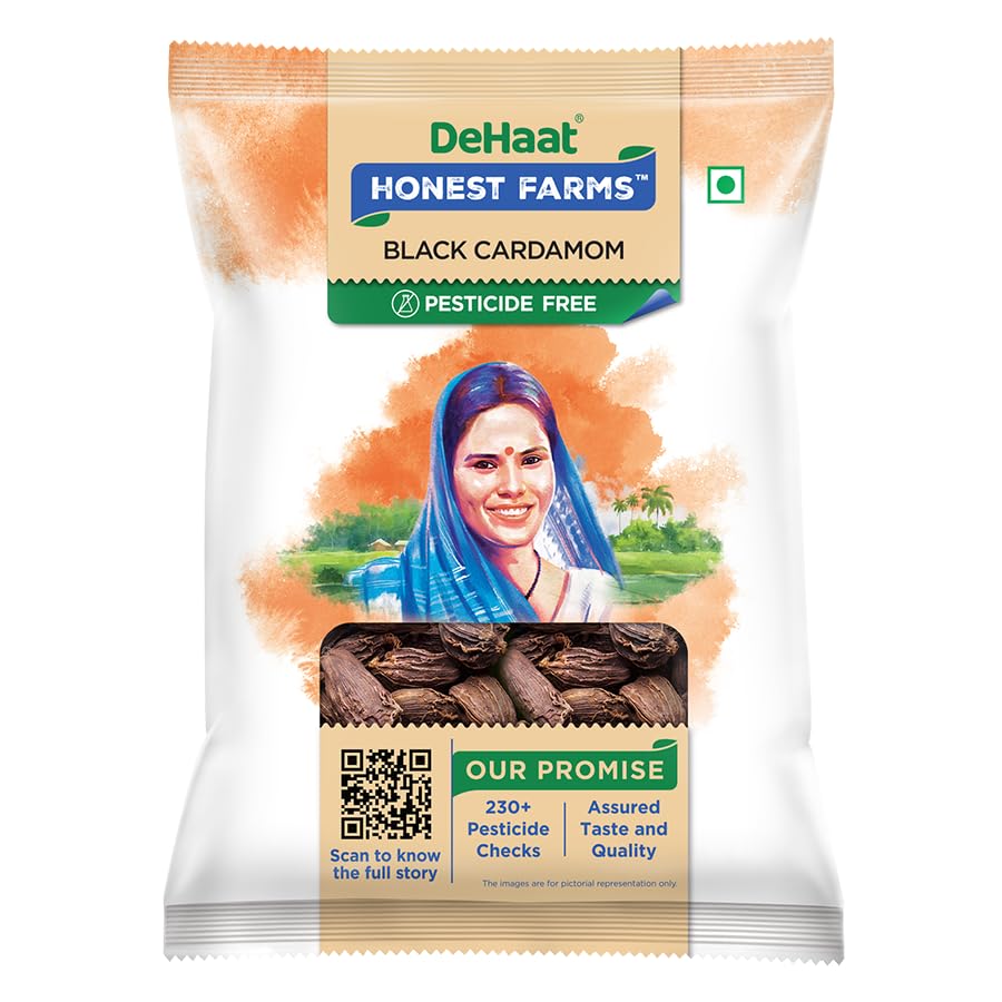 Dehaat Honest Farms Black Cardamom (Kali Elaichi) | Whole Black Pods with Smoky & Aromatic Flavor | Fresh, Handpicked Natural Sp