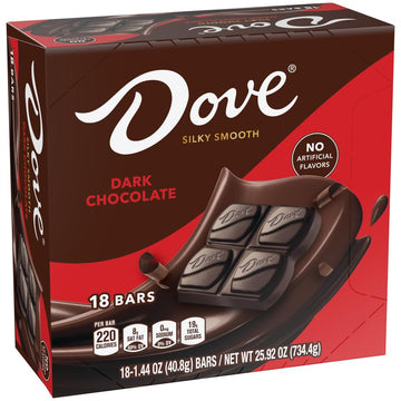 Dove Candy Dark Chocolate Bars, Full Size, 1.44 Oz (Pack Of 18) Box