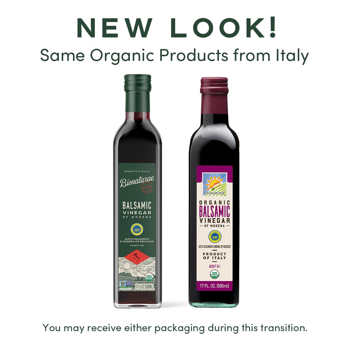 Bionaturae Organic Balsamic Vinegar, Acidity 6%, 17 Fl Oz, USDA Certified, Recyclable Glass