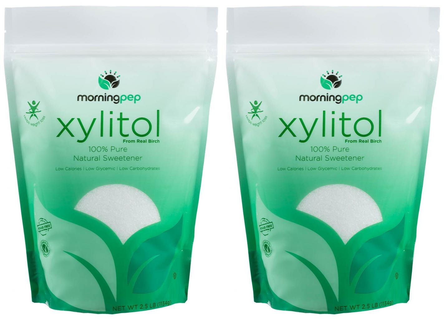 PACK of 2 Morning Pep Pure Birch Xylitol (Keto Diet Friendly) Sweetener with no aftertaste 2.5 LBs (Not From Corn) NON GMO KOSHE