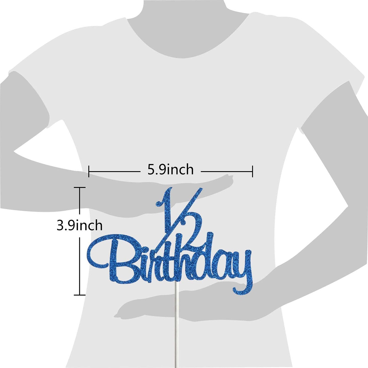 1/2 Birthday Cake Topper, Half Way To One, Baby Boys Girls Half Cake Deco, Happy 6 Month Birthday Party Supplies, Blue Glitter
