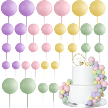 Astaron 32 Pcs Ball Cake Topper Decorations Mini Balloons Cake Topper Sticks Foam Balls Cake Picks Cake Topper Balls Cake Decora