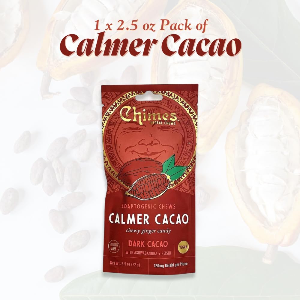 Chimes Adaptogen Ginger Chews Variety Pack Of 2, Tranquil Turmeric And Calmer Cacao, 5 Oz Total Ginger, Ashwagandha, Reishi, Tur