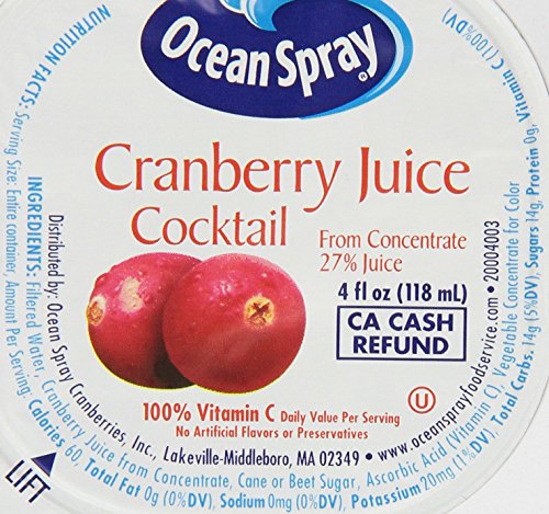 Ocean Spray Cranberry Juice Cocktail Cups, 4 Fl Oz, Pack of 48
