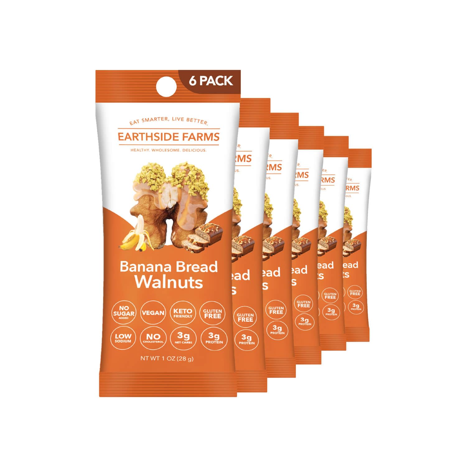 Earthside Farms Banana Bread Walnuts, Individual Packs of Crunchy, Candied, Flavored Walnuts Infused with the Irresistible Flavo