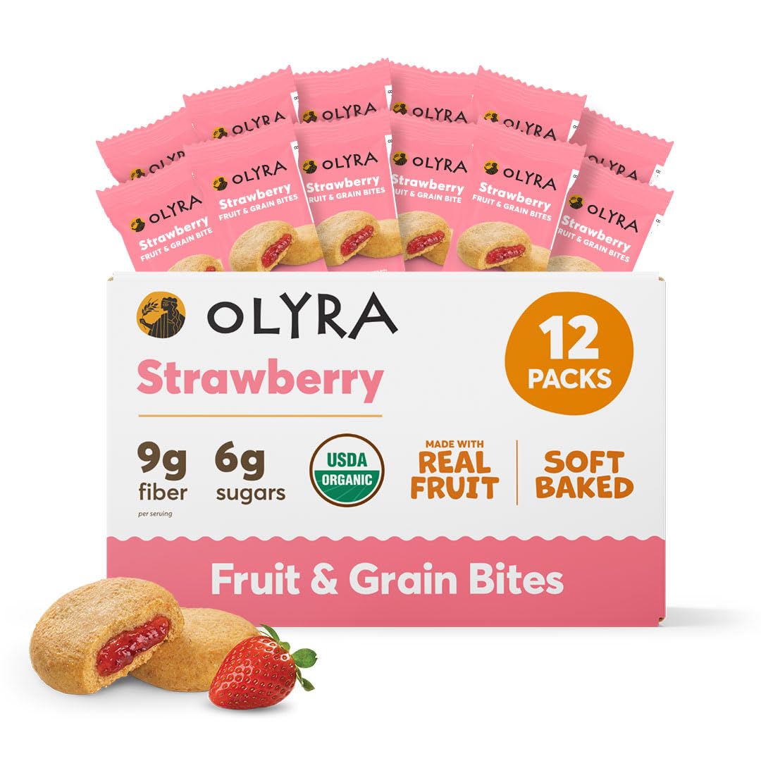Olyra Organic Soft Baked Strawberry Breakfast Bars - High Fiber Snacks - Pack of 12