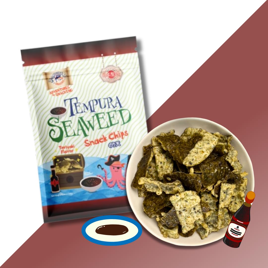 Japanese Tempura Seaweed Chips - Teriyaki Flavor | 0.95Oz X 5 Pack | Made In Japan By Swashbuckle Snacks