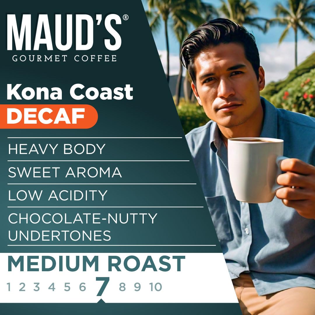 Maud'S Decaf Kona Coffee Pods, 100 Ct | Decaffeinated Kona Coast Blend | 100% Arabica Medium Roast Coffee | Solar Energy Produce