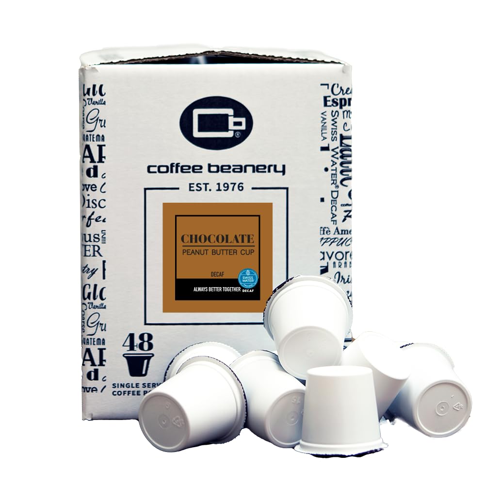 Coffee Beanery Chocolate Peanut Butter Cup Decaf Coffee Pods, Medium Roast, 96 Count Pack