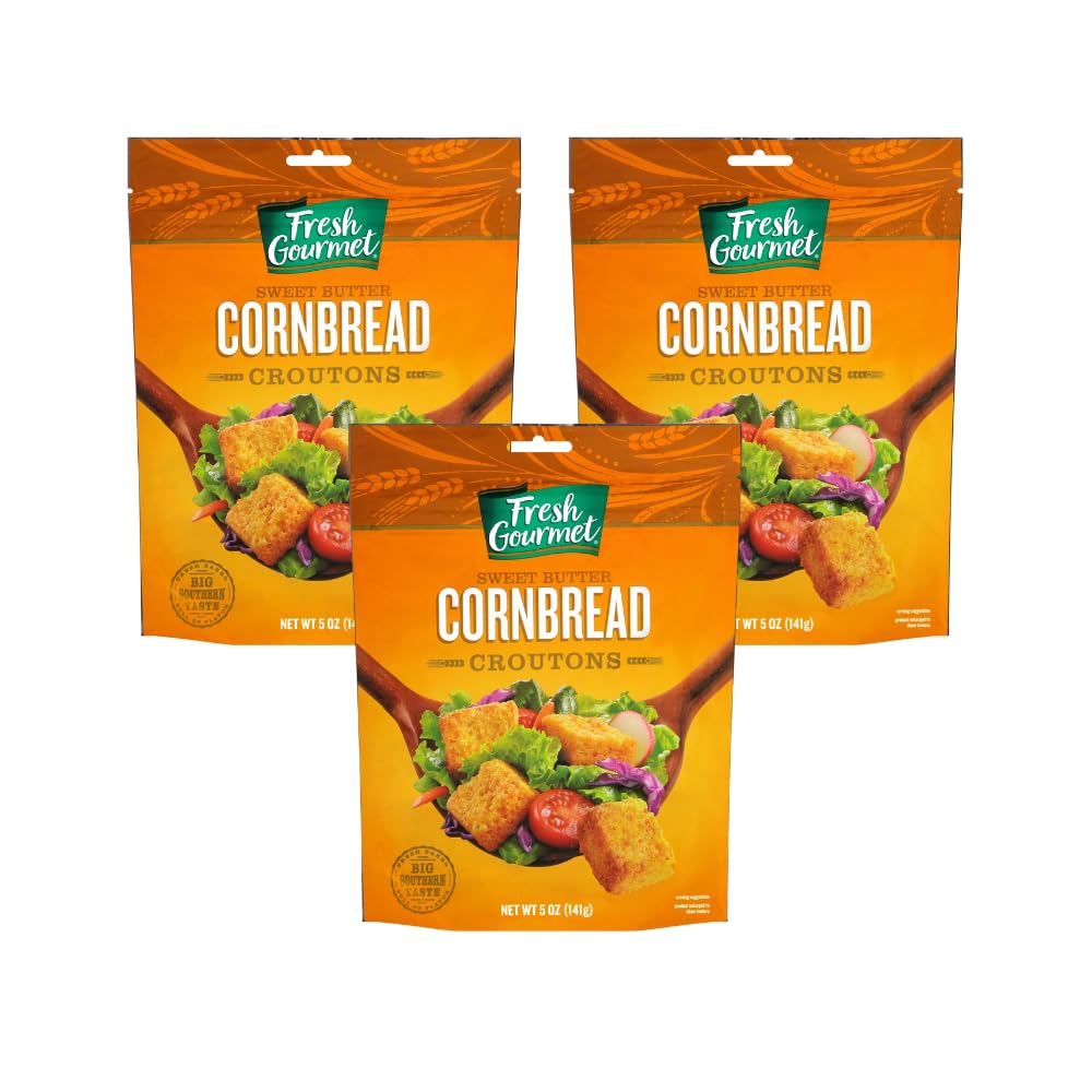 Fresh Gourmet Premium Croutons, Sweet Butter Cornbread 5 Ounce (Pack of 3)