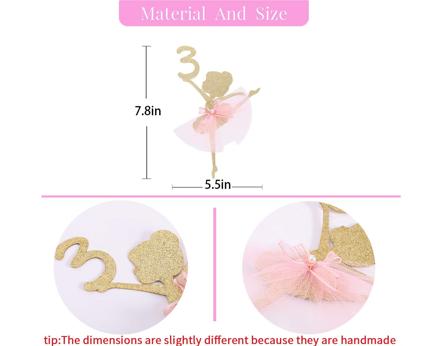 Ballet Cake Topper 1 To 5 Years Old - Ballerina, Birthday Party Decoration, Dancing Princess, Studio Photo Props (Ballerina 3)