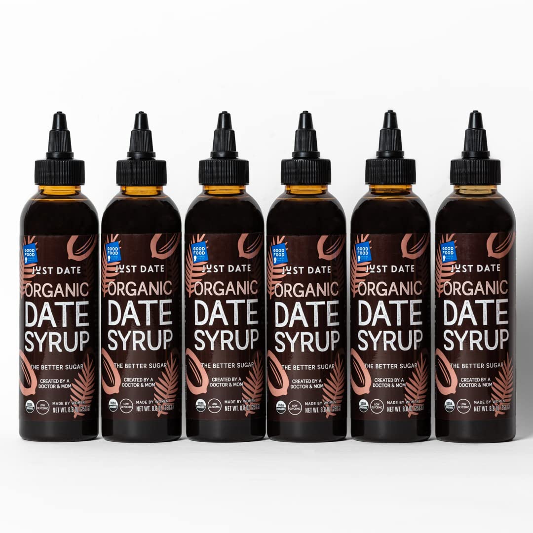 Just Date Syrup Organic Date Syrup, Low-Glycemic, Vegan, 8.8 OZ Squeeze Bottles, Pack of 6