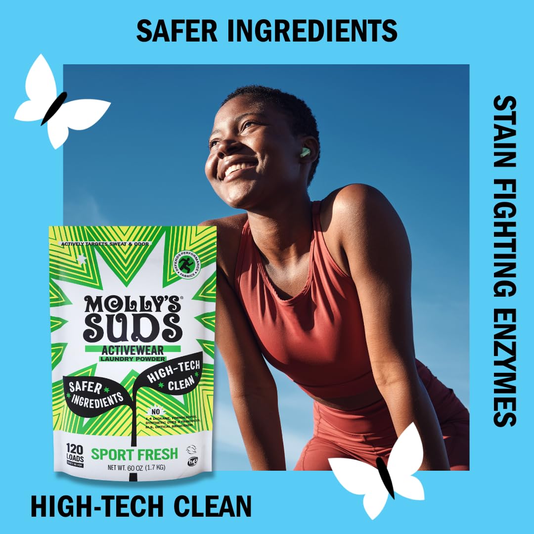 Molly'S Suds Active Wear Laundry Detergent | Natural Extra Strength Laundry Powder, Stain Fighting & Safe For Performance Fabric
