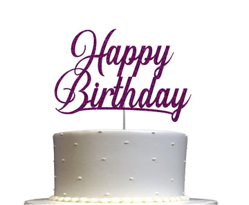 RokAPary Happy Birthday Glitter Cake Topper, Sturdy Double-Sided Acrylic, Purple