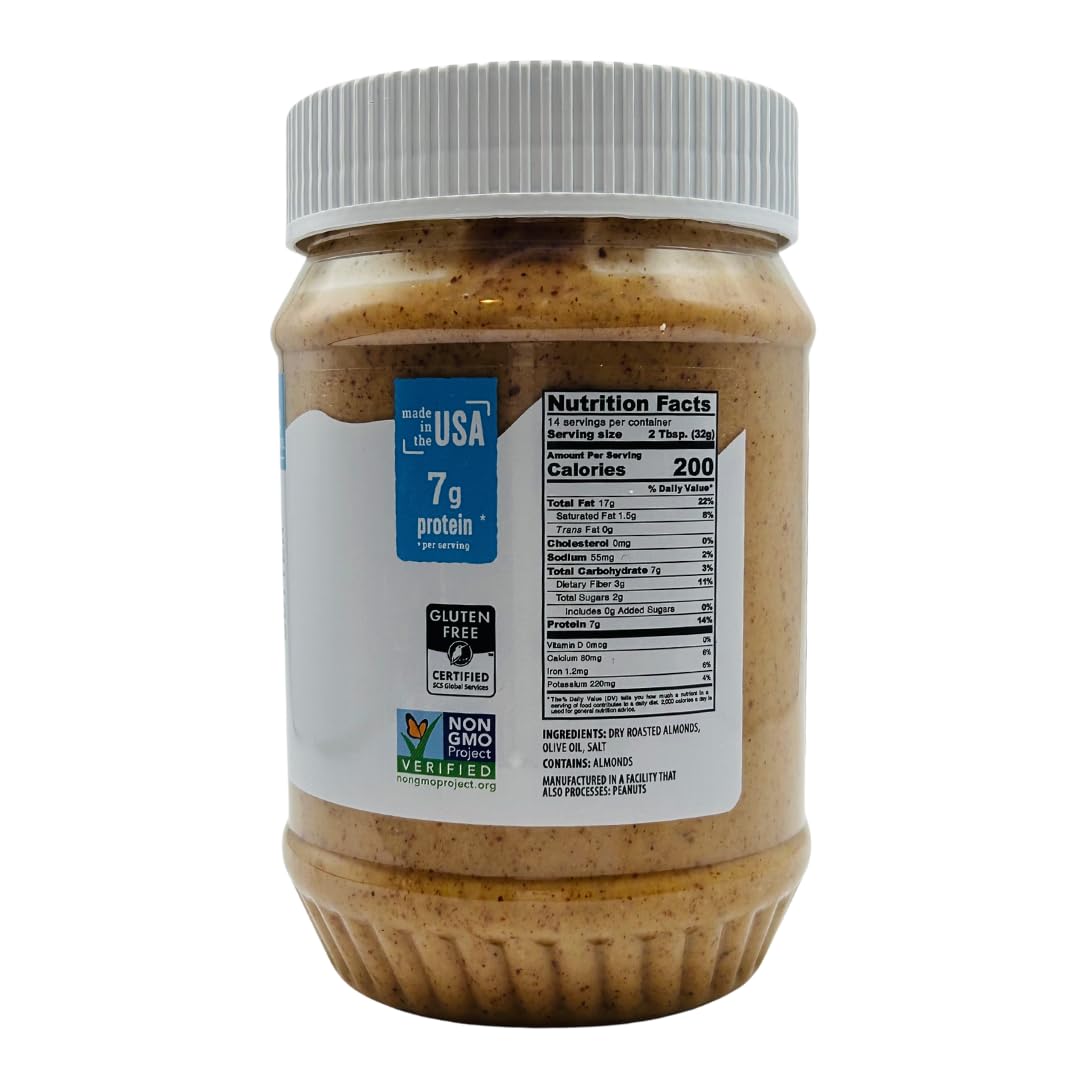 Natural Way Almond Butter, Original, (1) 16 Ounce Jar - Made With Olive Oil, No Hydrogenated Oils, Non-Gmo, Gluten Free