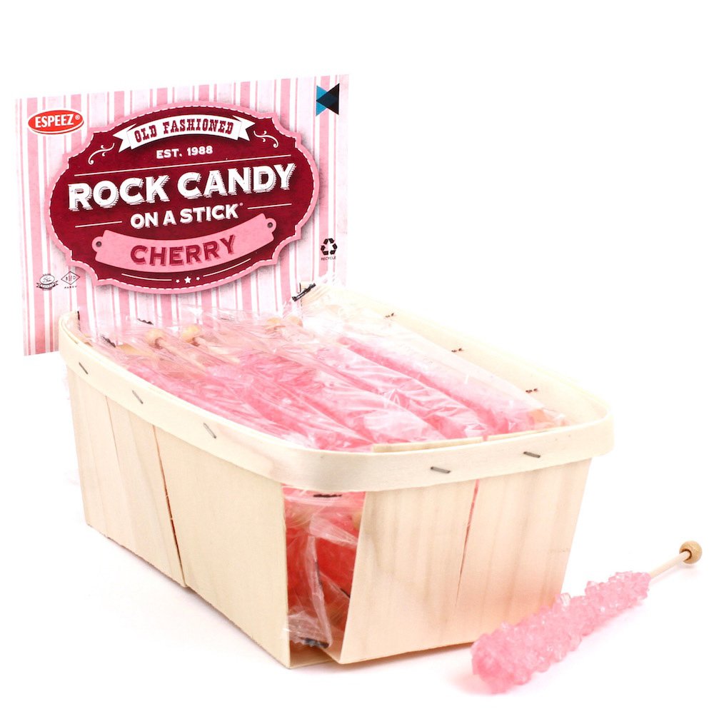 Espeez Rock Candy Sticks - 24 Pink Cherry Lollipops - Individually Wrapped for Candy Buffet, Birthdays, Weddings, Baby Showers