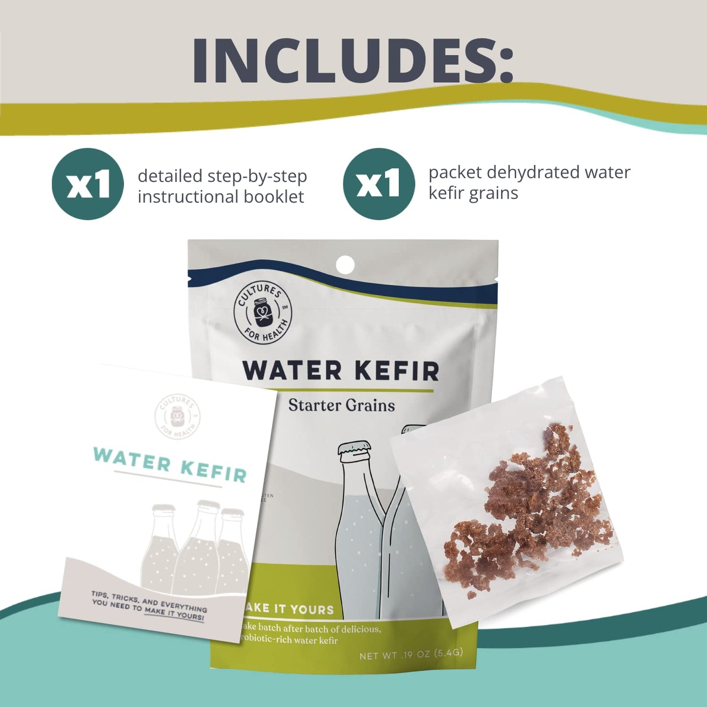Cultures for Health Water Kefir Grains | DIY Fermented Probiotic Drink Powder for Stronger Gut Health | Heirloom Starter Makes L