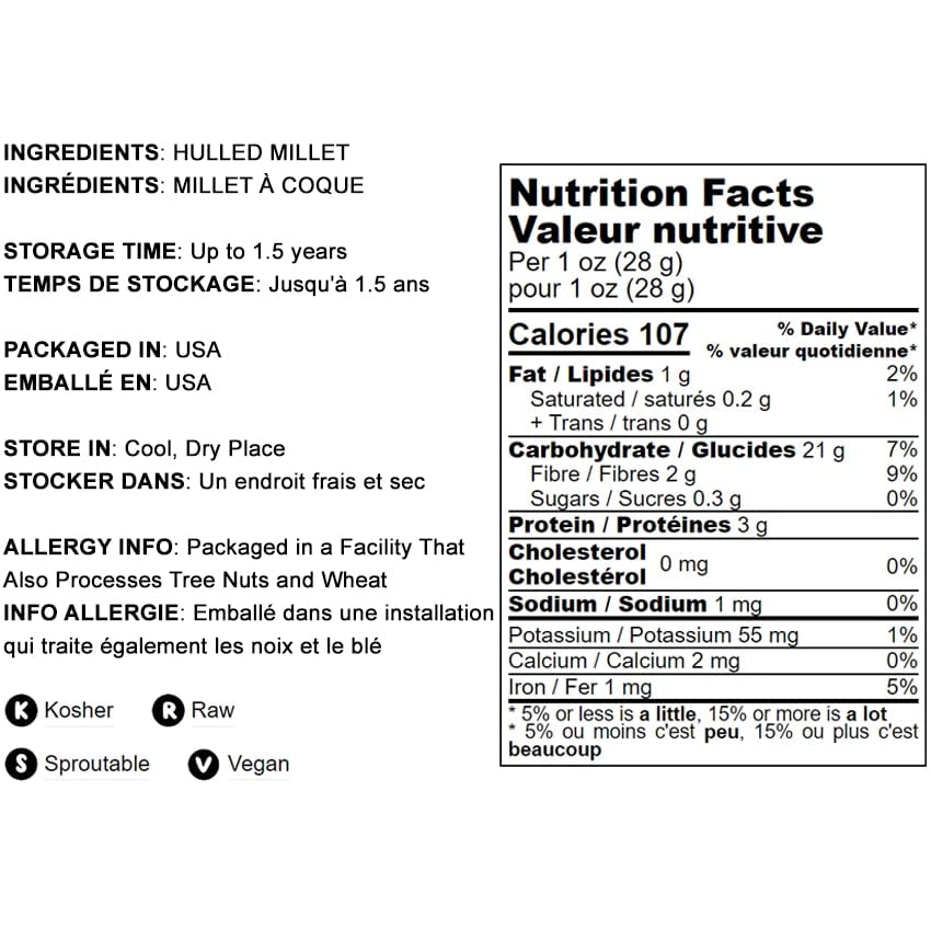 Food to Live Hulled Millet, 1.5 Pounds - Whole Grain Seeds, Kosher, Raw, Bulk