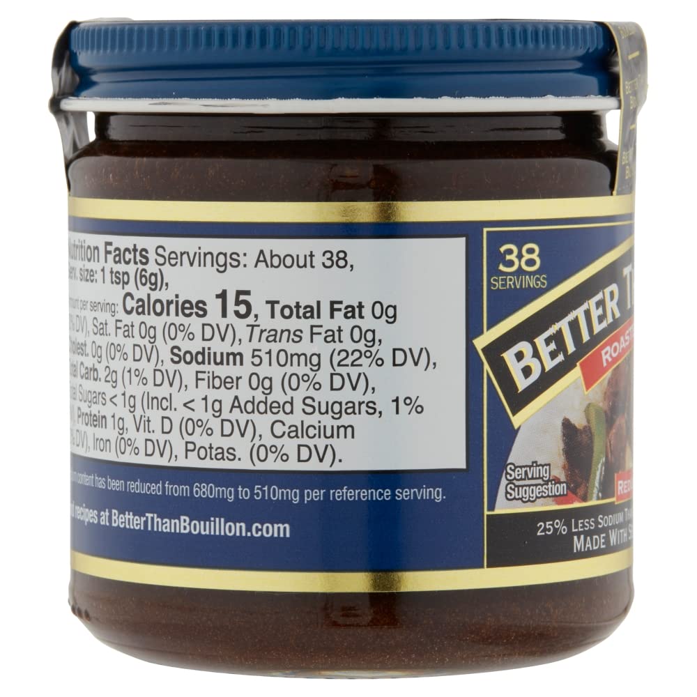 Better Than Bouillon All Natural Reduced Sodium Beef Base, Makes 9.5 Quarts Of Broth, 38 Servings, Less Sodium & No Artificial Ingredients 8 Ounce (Pack Of 4)
