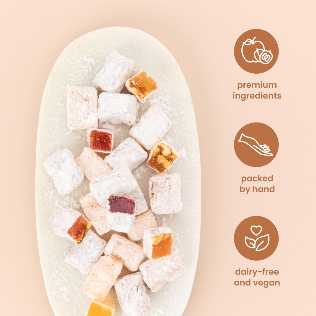 Liberty Orchards Sugar Free Aplets & Cotlets - Vegan Gourmet Snack Sugar Free Turkish Delight Candy Gift Box 8 Oz.