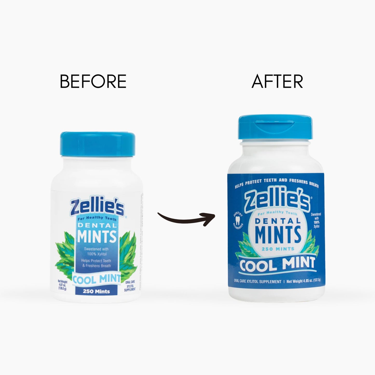 Zellie'S | 100% Xylitol Sugar Free Breath Mints Combo Pack | Includes (1) Cool Mint Breath Mints 250 Count & (1) Spearmint Breat